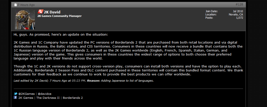 Российским владельцам Borderlands 2 выдадут английскую версию. - Изображение 1 Российским владельцам Borderlands 2 выдадут английскую версию. - Изображение 1